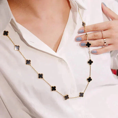 [Luxery]CLOVER 20 MOTIFS ONYX NECKLACE