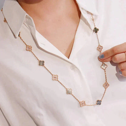 [Luxery]CLOVER 20 MOTIFS DARK MOP DIAMOND  NECKLACE