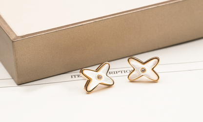 [Luxery]JEUX DE WHITE MOP ROSE GOLD DIAMOND EARRINGS