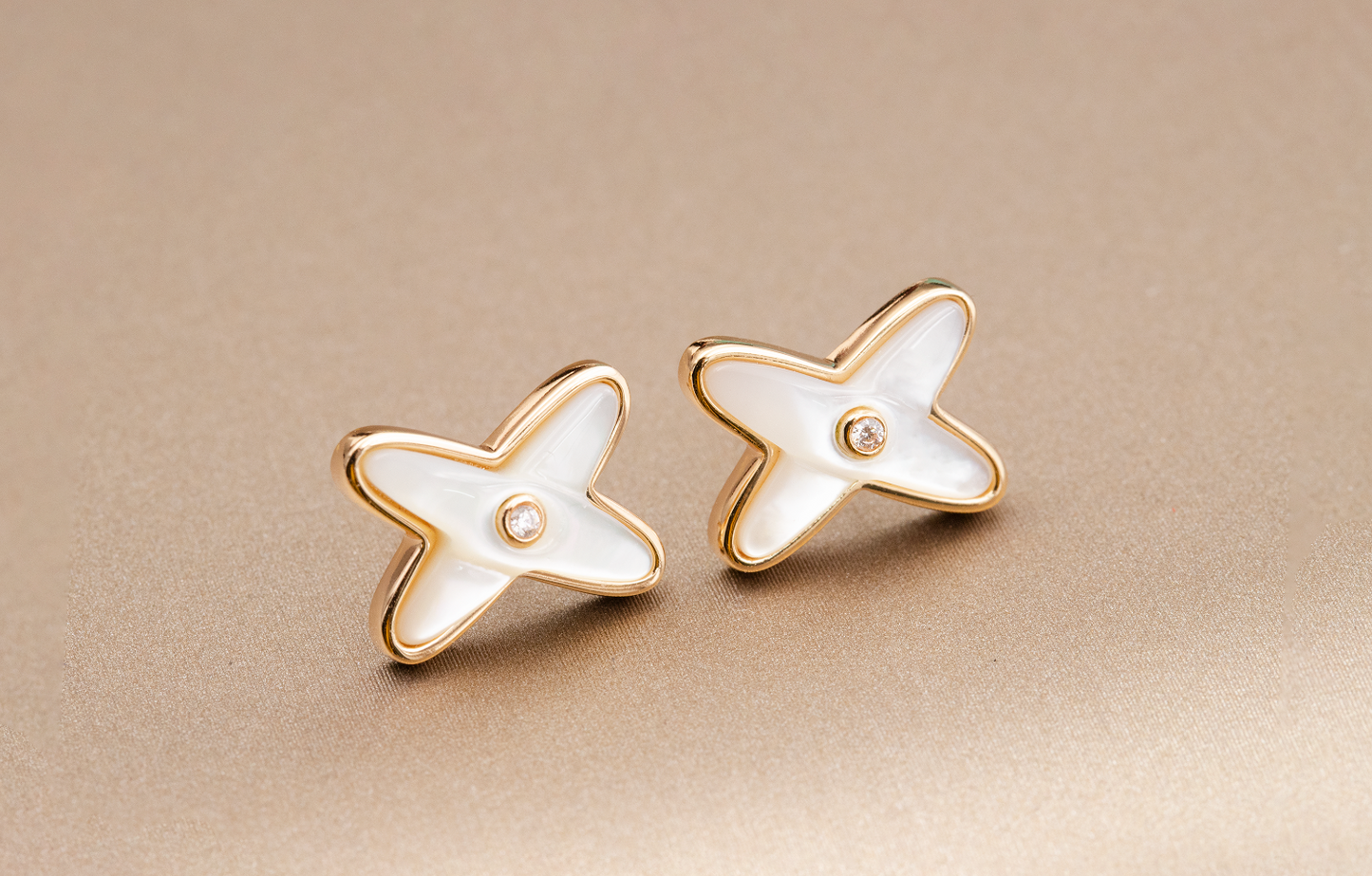 [Luxery]JEUX DE WHITE MOP PINK GOLD DIAMOND EARRINGS