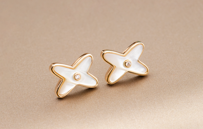 [Luxery]JEUX DE WHITE MOP PINK GOLD DIAMOND EARRINGS