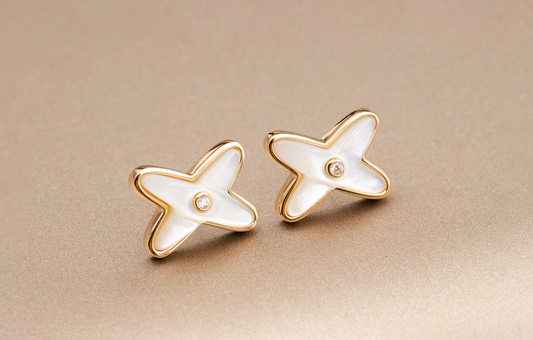 [Luxery]JEUX DE WHITE MOP PINK GOLD DIAMOND EARRINGS