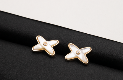[Luxery]JEUX DE WHITE MOP ROSE GOLD DIAMOND EARRINGS