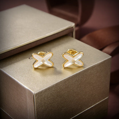 [Luxery]JEUX DE WHITE MOP GOLD DIAMOND EARRINGS