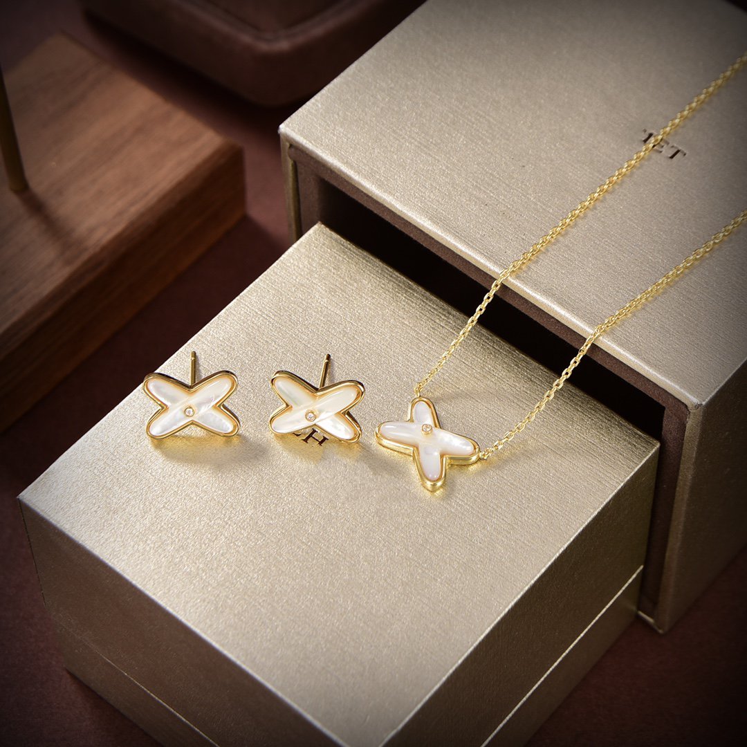 [Luxery]JEUX DE WHITE MOP GOLD DIAMOND EARRINGS