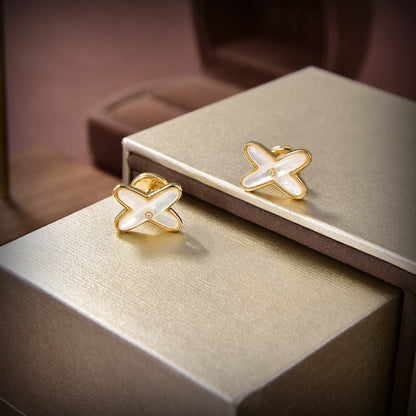 [Luxery]JEUX DE WHITE MOP GOLD DIAMOND EARRINGS