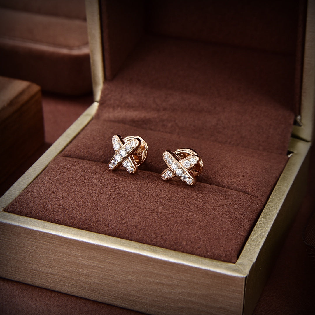 [Luxery]JEUX DE GOLD DIAMOND EARRINGS