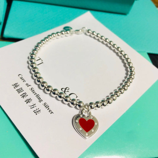[⭐Luxery Jewels]LOVE TIFFANY RED HEART TAG BEAD BRACELET