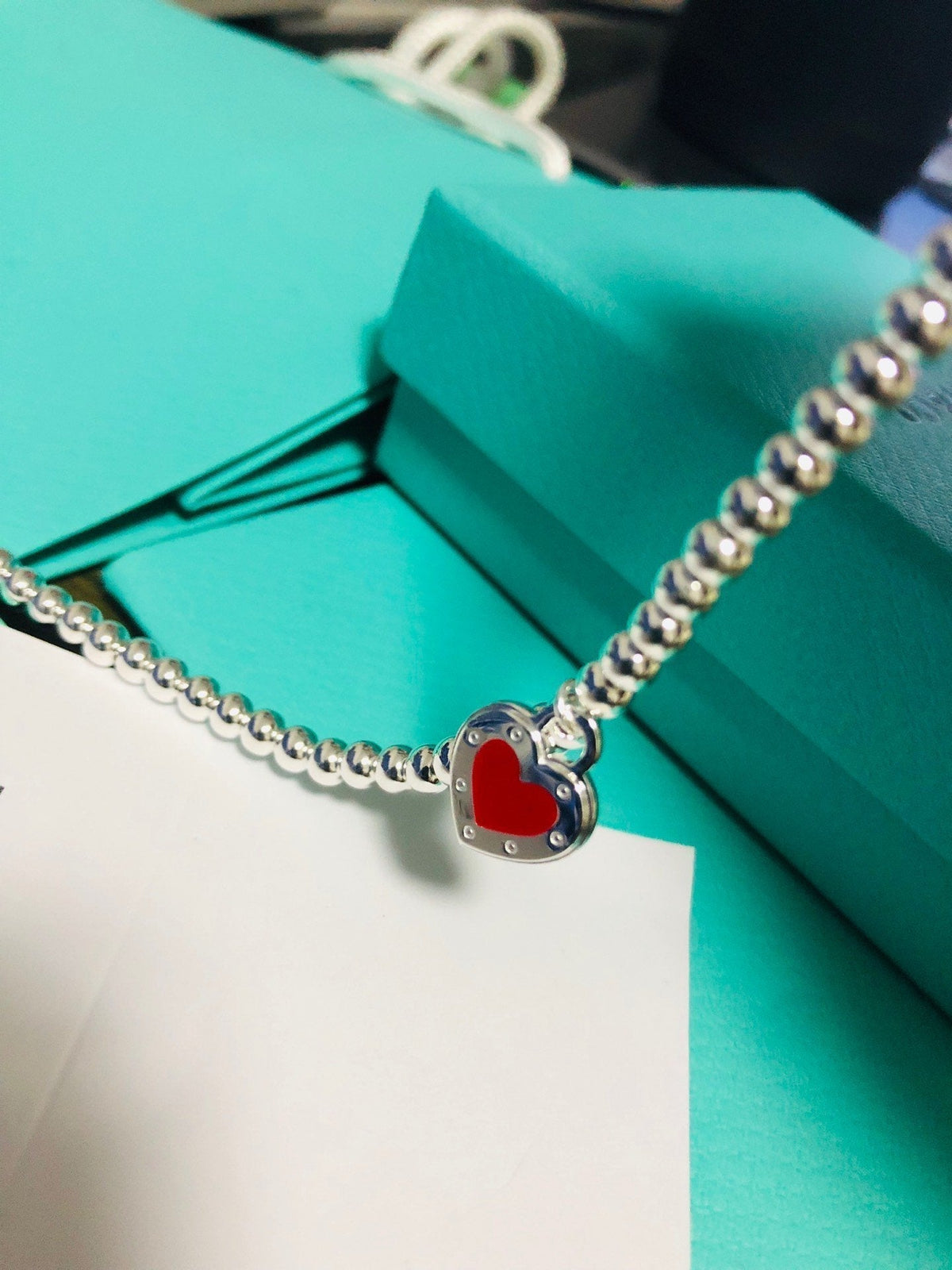 [⭐Luxery Jewels]LOVE TIFFANY RED HEART TAG BEAD BRACELET