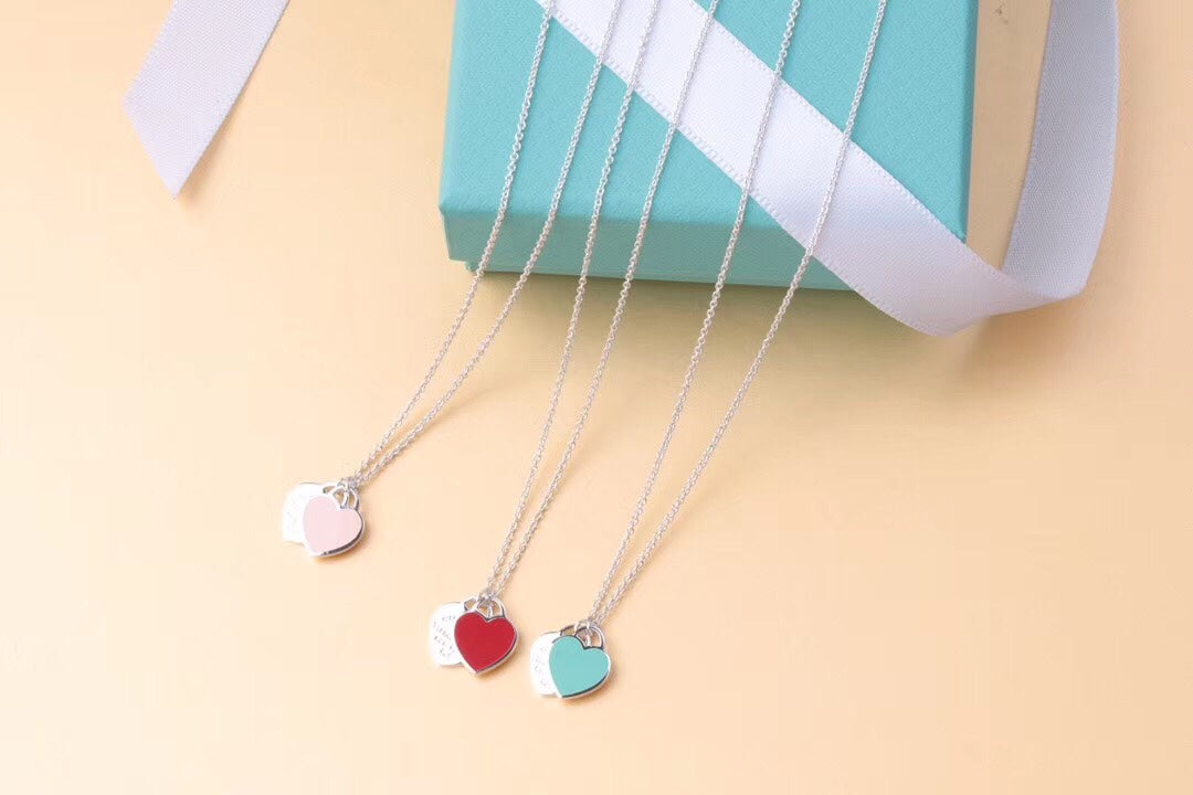[⭐Luxery Jewels]DOPPEL-HERZ-TAG-ANHÄNGER SILBER MINI-HALSKETTE