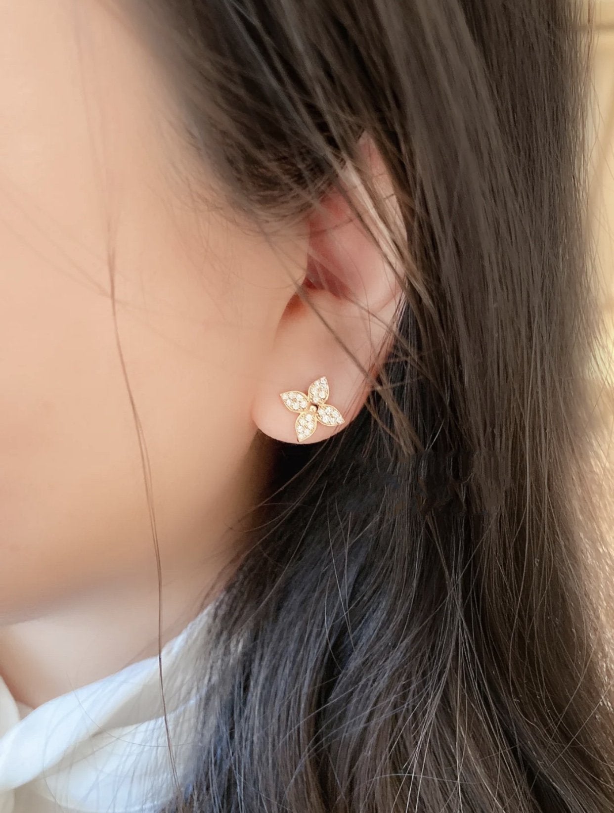 [Luxery]STAR BLOSSOM STUD EARRINGS PINK GOLD DIAMONDS