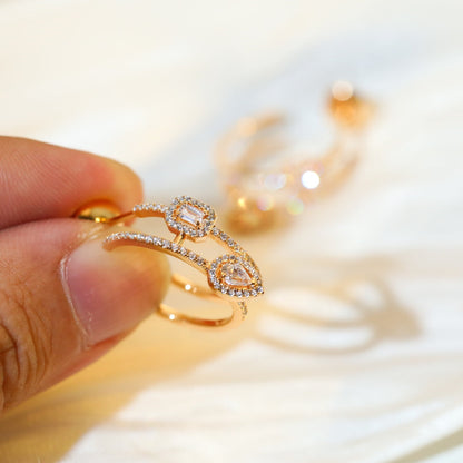 [Luxery]CREOLES MY TWIN 2 RANGS SILVER DIAMOND EARRINGS