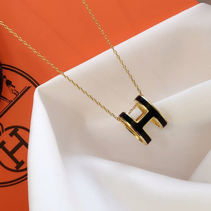 [Luxery]HM CLIC BLACK ENAMEL GOLD NECKLACE