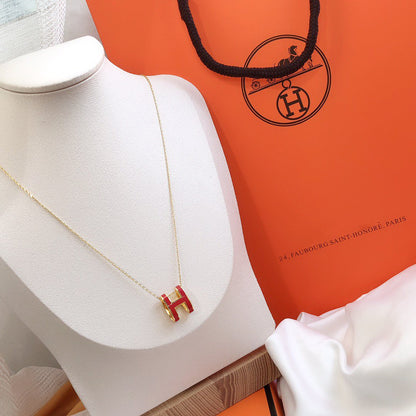 [Luxery]HM CLIC RED ENAMEL GOLD NECKLACE