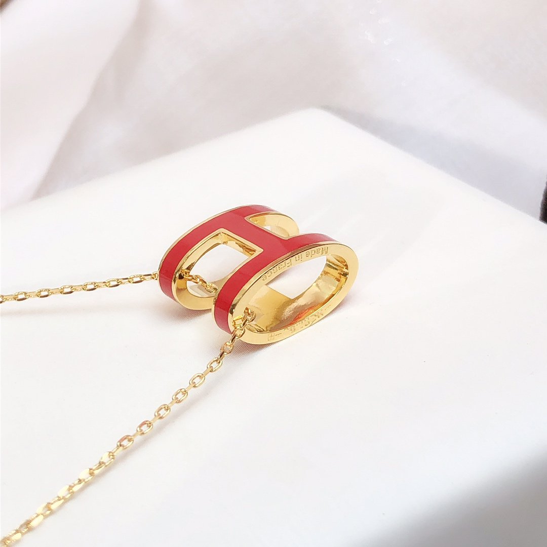 [Luxery]HM CLIC RED ENAMEL GOLD NECKLACE