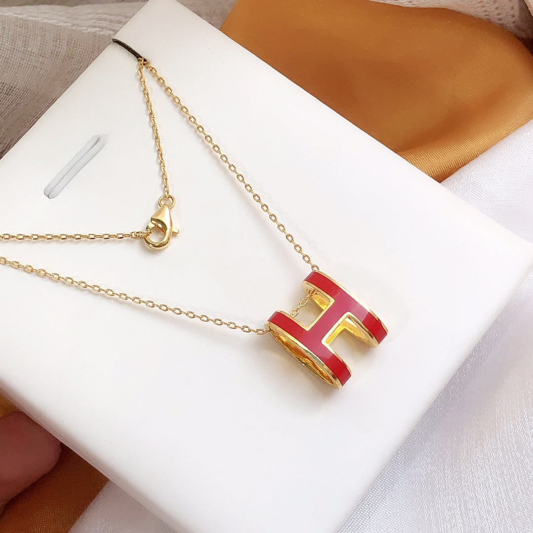 [Luxery]HM CLIC RED ENAMEL GOLD NECKLACE