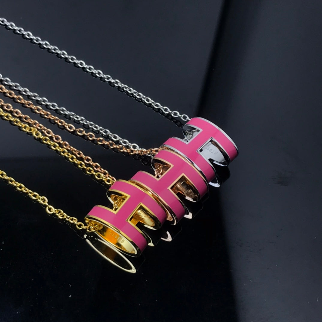 [Luxery]H NECKLACE PINK