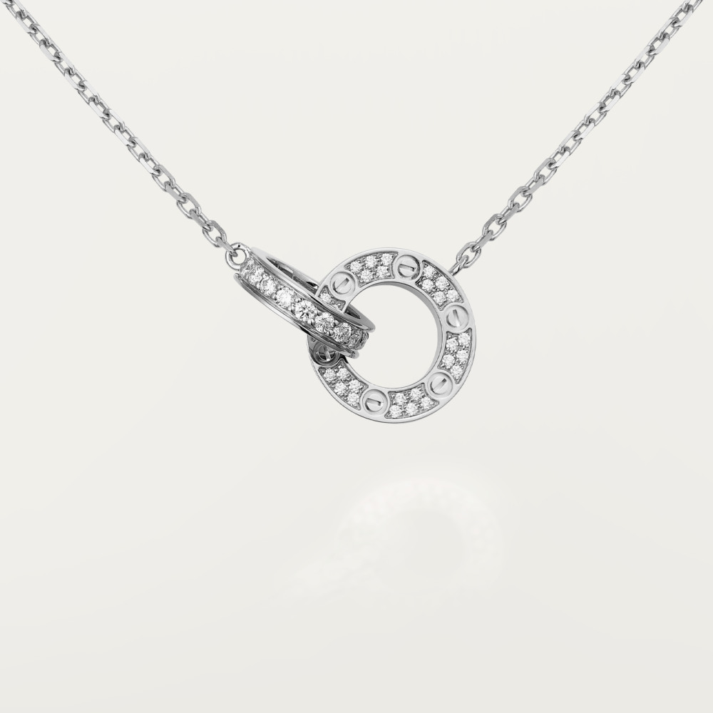 [Luxery]LOVE 7.6MM NECKLACE ROSE GOLD AND SILVER  FULL DIAMOND