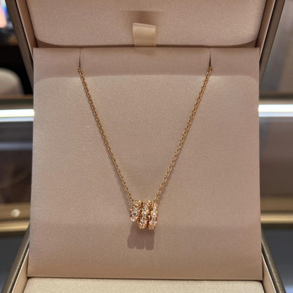 [⭐Luxus]SERPENTI HALSKETTE AUS ROSÉGOLD MIT DOPPELRING UND DIAMANTEN