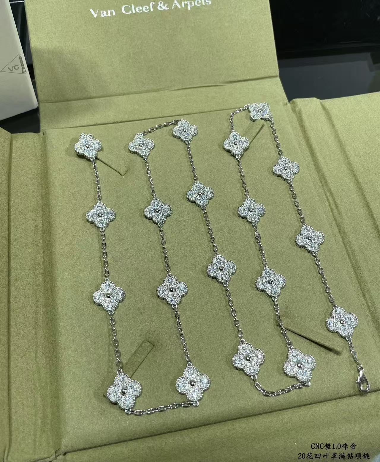 [Luxery]CLOVER 20 MOTIFS FULL-DIAMOND NECKLACE