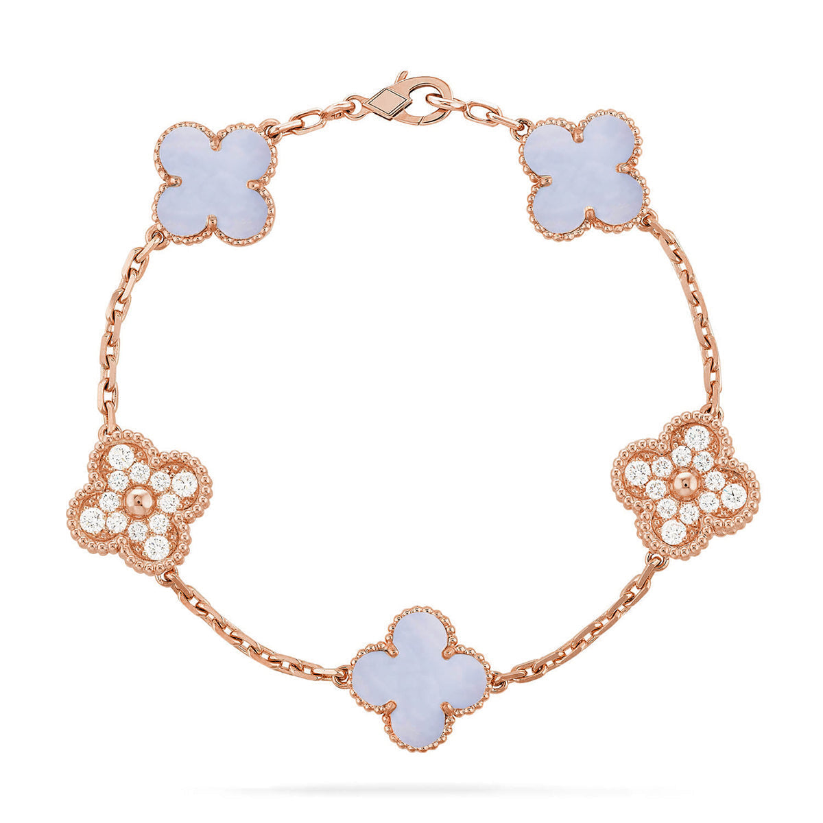 [Luxery] CLOVER 5 MOTIF PURPLE CHALCEDONY BRACELET COLLECTION