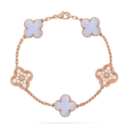 [Luxery] CLOVER 5 MOTIF PURPLE CHALCEDONY BRACELET COLLECTION