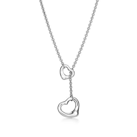 [⭐Luxery Jewels]OPEN HEART LARIAT NECKLACE SILVER