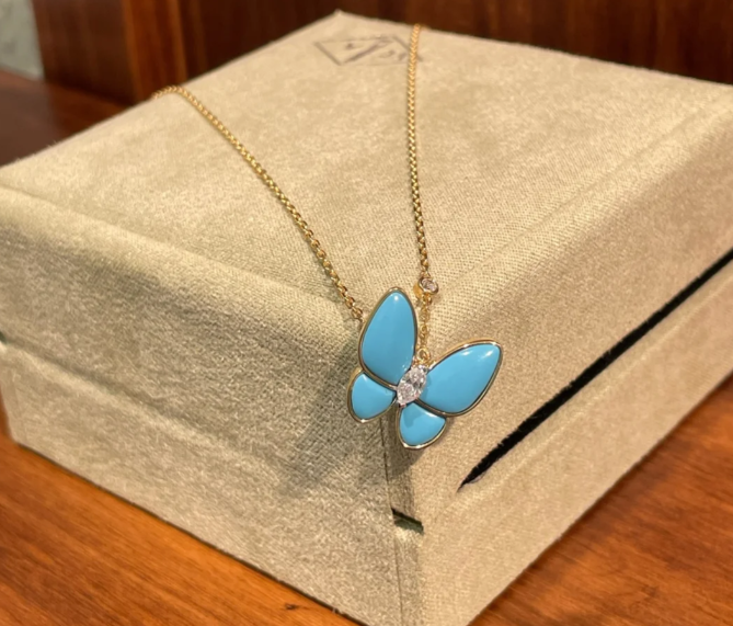 [Luxery]Turquoise Butterfly Gold Necklace