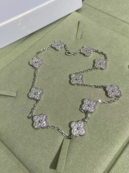 [Luxery Jewelry]CLOVER 10 MOTIFS  FULL DIAMOND NECKLACE