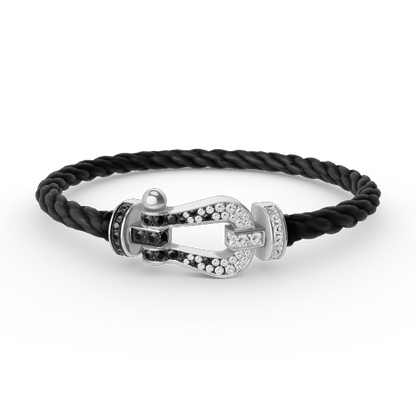 [Luxery]FORCE LARGE HORSESHOE BLACK WHITE DIAMOND BRACELET SILVER