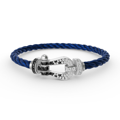 [Luxery]FORCE LARGE HORSESHOE BLACK WHITE DIAMOND BRACELET SILVER