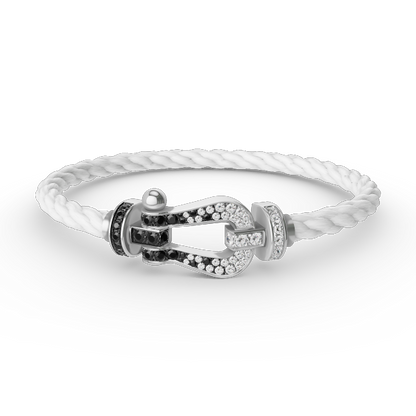 [Luxery]FORCE LARGE HORSESHOE BLACK WHITE DIAMOND BRACELET SILVER