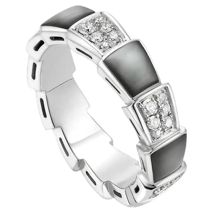 [⭐Luxus]SERPENTI RING SILBER DIAMANT SCHWARZ PERLMUTT 4MM
