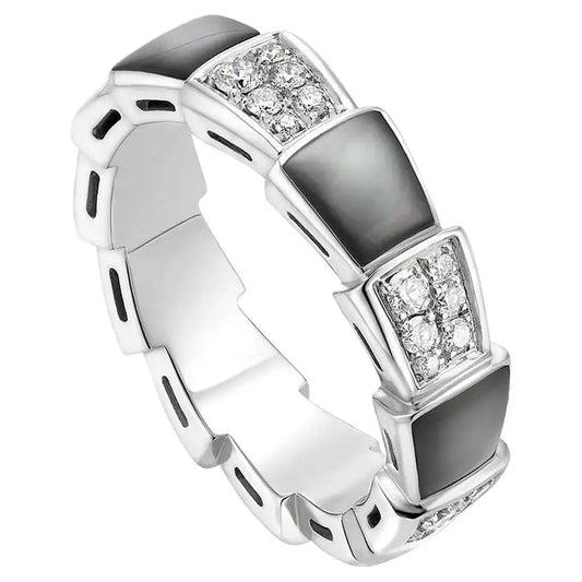 [⭐Luxus]SERPENTI RING SILBER DIAMANT SCHWARZ PERLMUTT 4MM