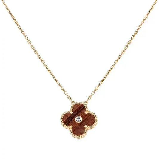 [Luxery]CLOVER 15MM DIAMOND AND YELLOW TIGER'S EYE AGATE necklace