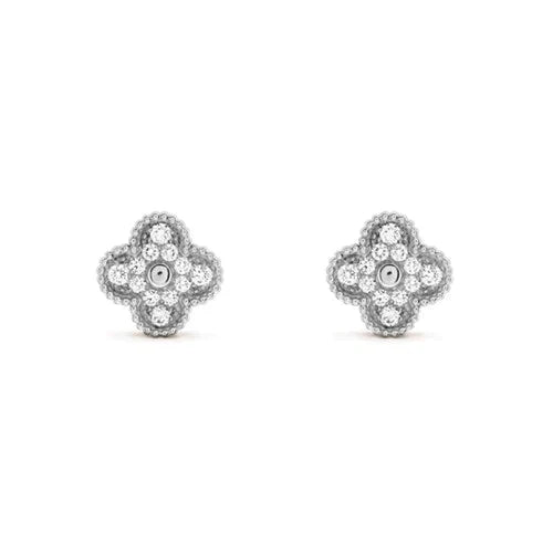 [Luxery]CLOVER 1 MOTIFS DIAMOND STUD EARRINGS SILVER