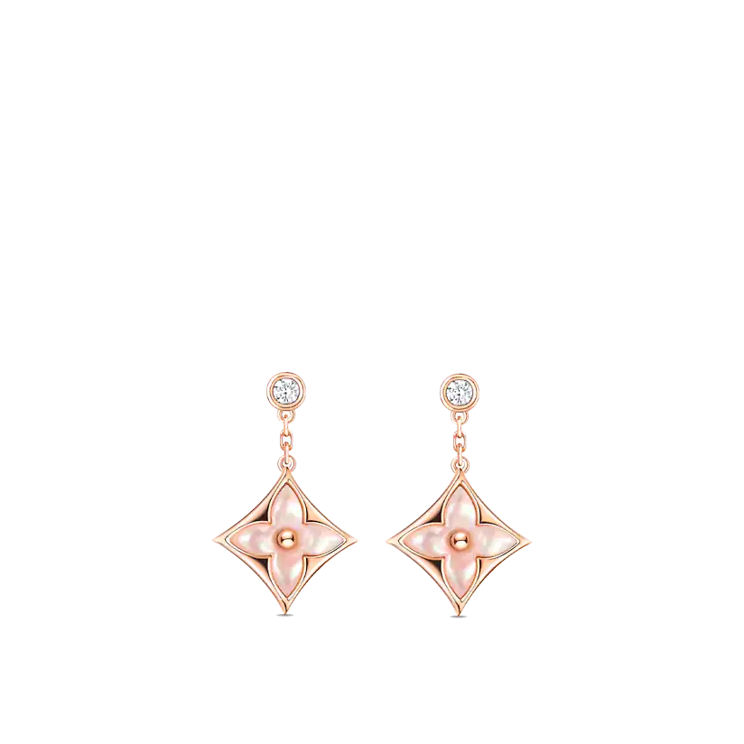 [Luxery]DOUBLE STAR PINK GOLD MOP DROP EARRINGS