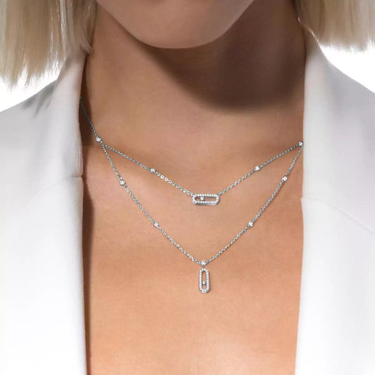 [Luxery]2 Rows Rose Gold Diamond Pave_ Necklace Move Uno