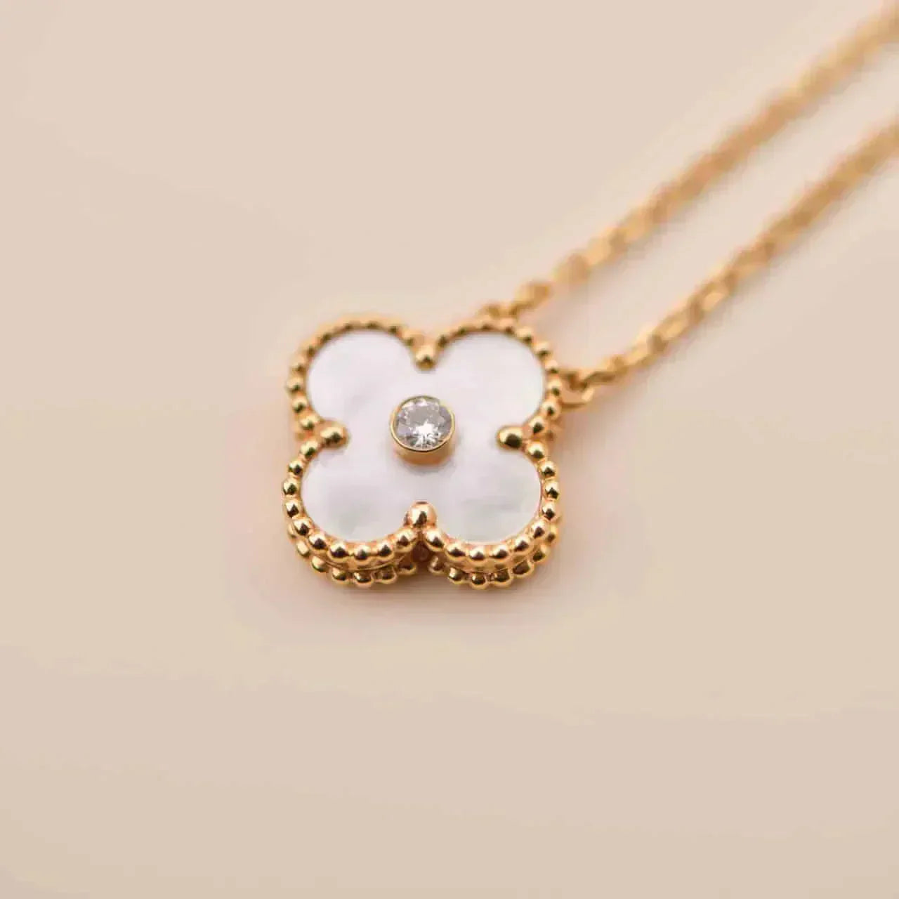 [Luxery]CLOVER 15MM DIAMOND WHITE FRITILLARIA NECKLACE
