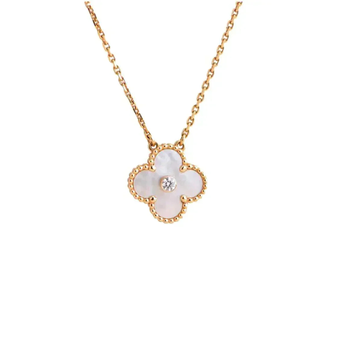 [Luxery]CLOVER 15MM DIAMOND WHITE FRITILLARIA NECKLACE