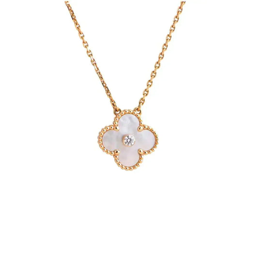 [Luxery]CLOVER 15MM DIAMOND WHITE FRITILLARIA NECKLACE