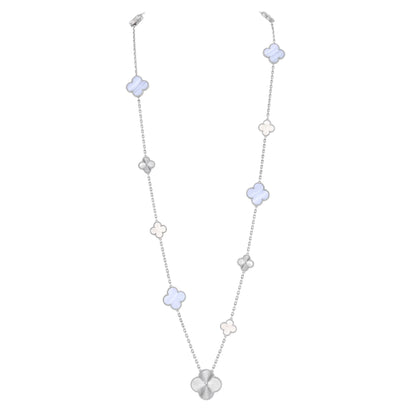 [Luxery]DETACHABLE CLOVER 15(11+4) FLOWER SILVER NECKLACE SET