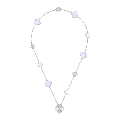 [Luxery]DETACHABLE CLOVER 15(11+4) FLOWER SILVER NECKLACE SET