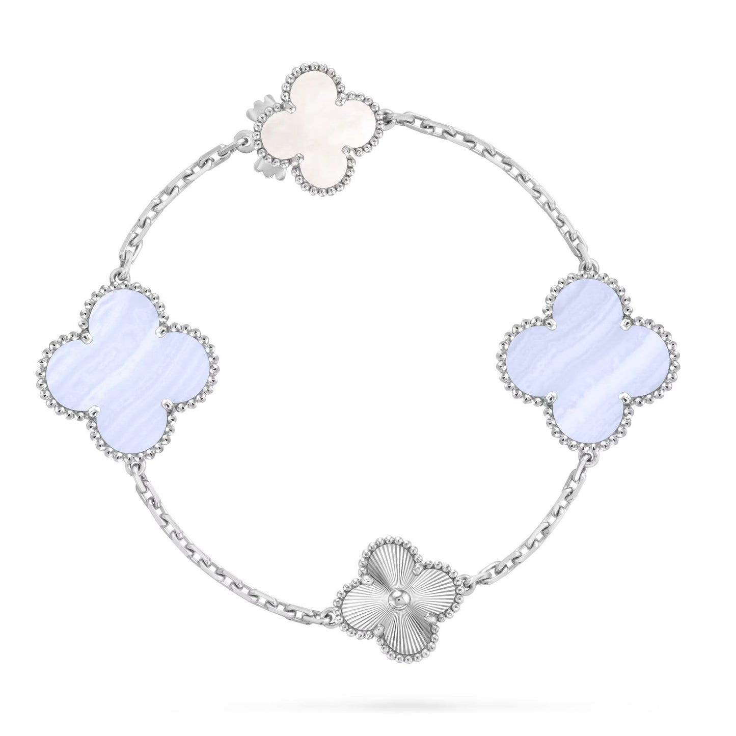 [Luxery]DETACHABLE CLOVER 15(11+4) FLOWER SILVER NECKLACE SET