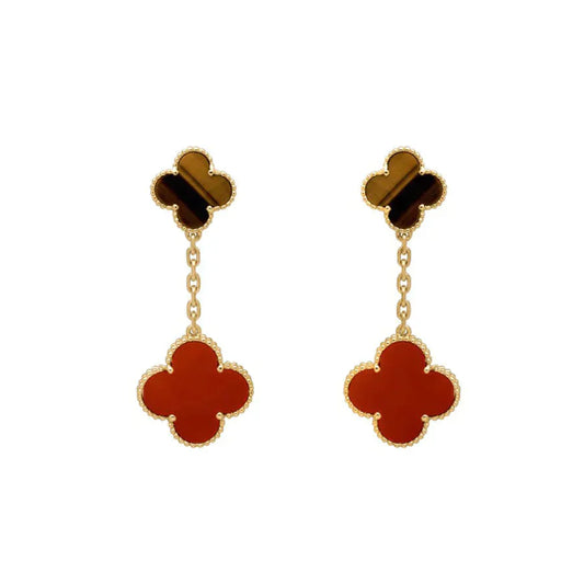 [Luxery]CLOVER  2 MOTIF  TIGER EYE CARNELIAN EARRINGS