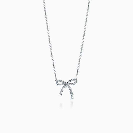 [⭐Luxery Jewels]RIBBON NECKLACE BOW PENDANT DIAMOND CHARM CHAIN