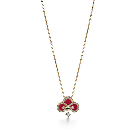 [⭐Luxery Jewels]FLEUR DE LIS PINK GOLD DIAMOND NECKLACE