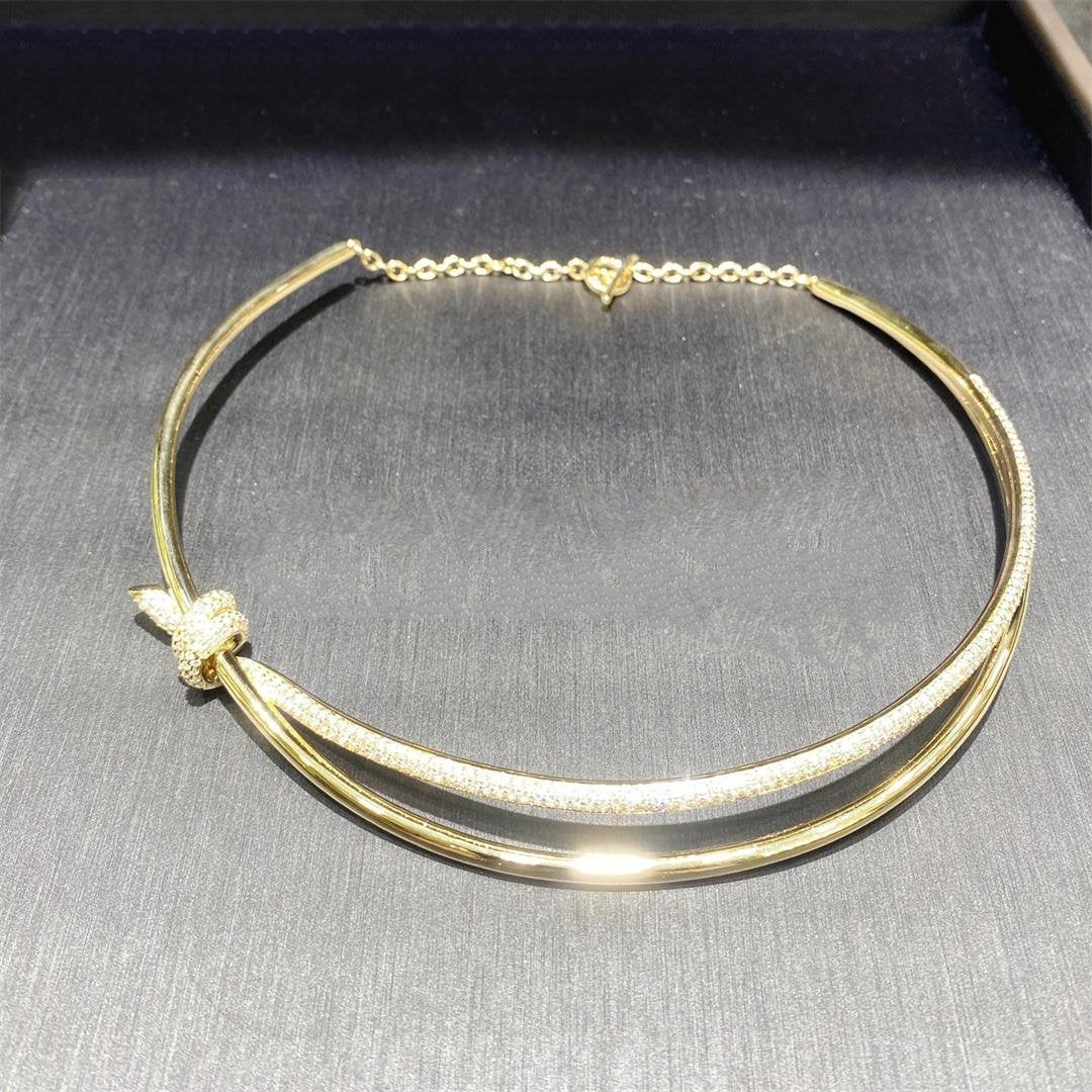 [⭐Luxery Jewels]KNOT DOPPELREIHIGE HALSKETTE IN GELBGOLD MIT DIAMANTEN