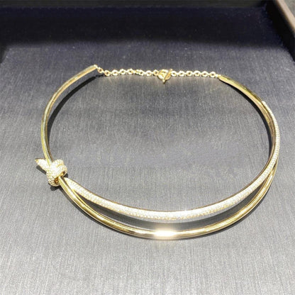 [⭐Luxery Jewels]KNOT DOPPELREIHIGE HALSKETTE IN GELBGOLD MIT DIAMANTEN