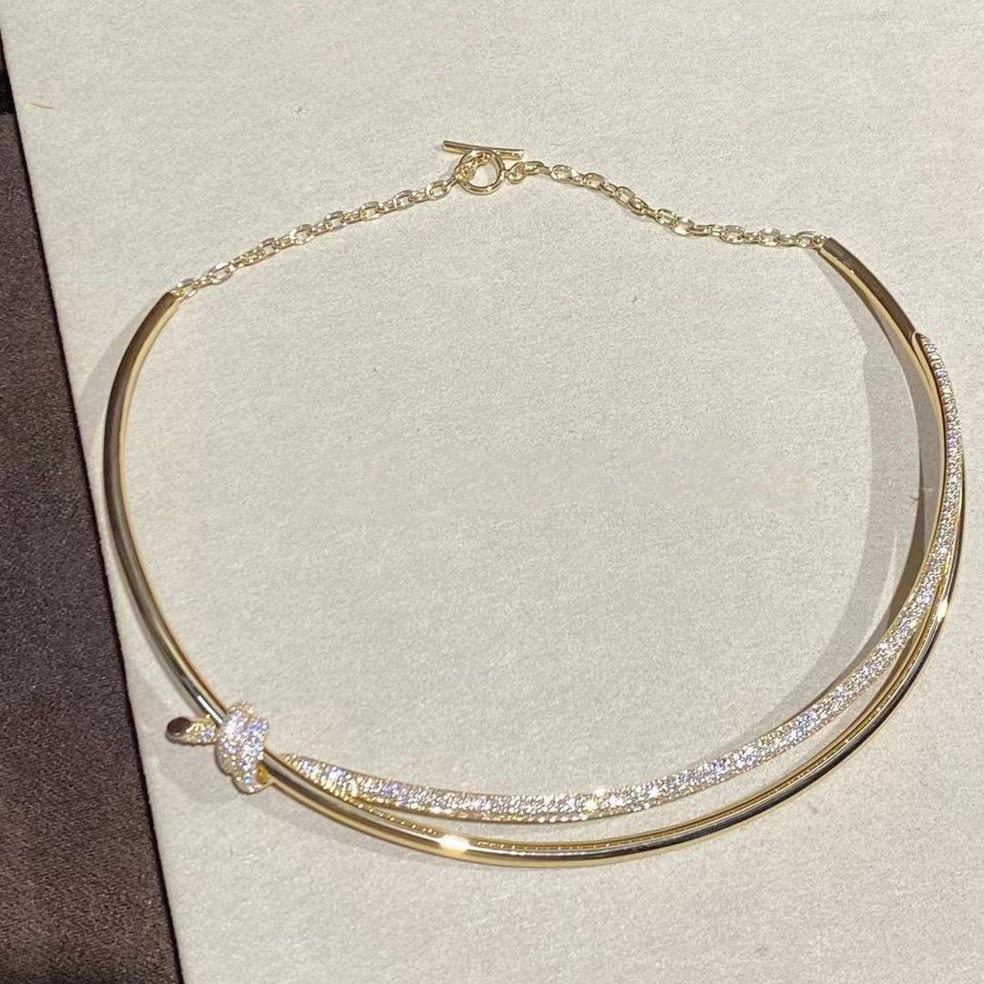 [⭐Luxery Jewels]KNOT DOPPELREIHIGE HALSKETTE IN GELBGOLD MIT DIAMANTEN